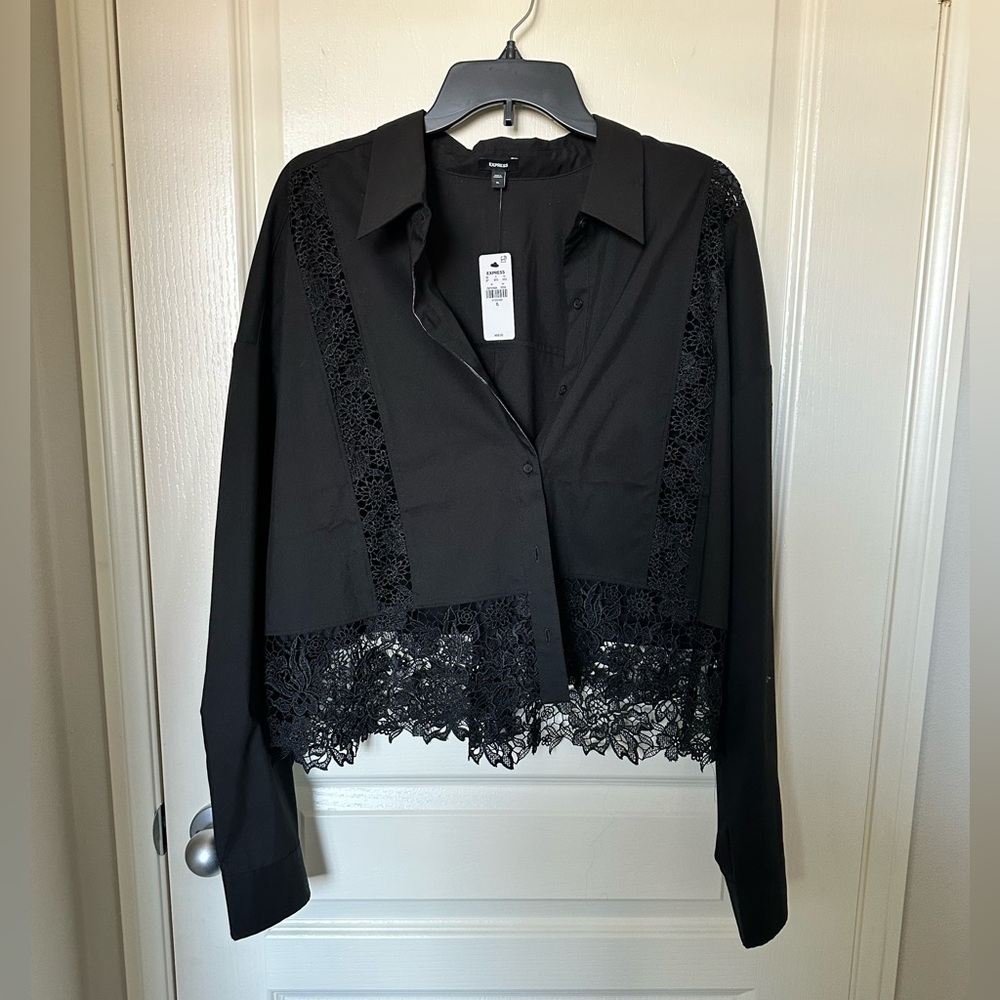 Express cropped blouse with lace detail